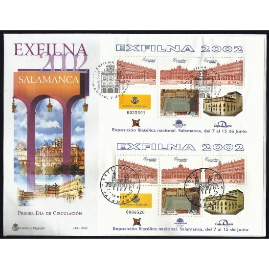 España 3906 2002 Hojita Sobre Primer Día Exfilna matasello Exfilna Salamanca 2002 España 3906 2002 Hojita Sobre Primer Día Exfilna matasello Exfilna Salamanca 2002