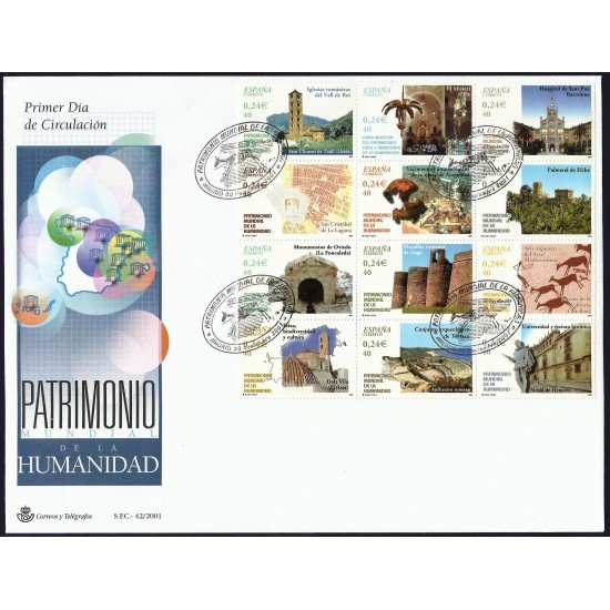 España 3843-3854 MP77 2001 matasello Sobre primer dia Patrimonio de la Humanidad España 3843-3854 MP77 2001 matasello Sobre primer dia Patrimonio de la Humanidad