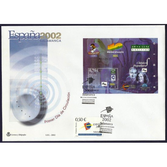 España 3947 HB Sobre Primer Día Expo Mundial Filatélica Salamanca 2002 España 3947 HB Sobre Primer Día Expo Mundial Filatélica Salamanca 2002