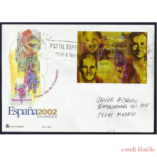 España 3948 2002 HB Sobre Primer Día circulado Expo Mundial Filatélica