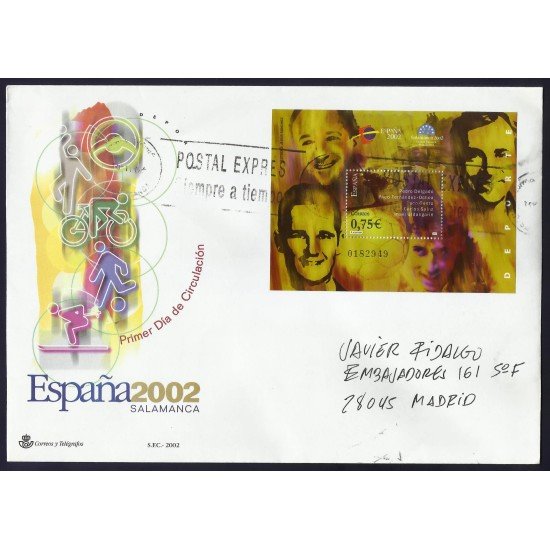 España 3948 2002 HB Sobre Primer Día circulado Expo Mundial Filatélica España 3948 2002 HB Sobre Primer Día circulado Expo Mundial Filatélica
