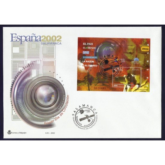 España 3946 2002 HB Sobre Primer Día matasello Expo Mundial Filatélica España 3946 2002 HB Sobre Primer Día matasello Expo Mundial Filatélica