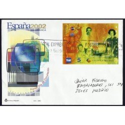 España 3945 2002 HB Sobre circulado Expo Mundial Filatélica España 3945 2002 HB Sobre circulado Expo Mundial Filatélica