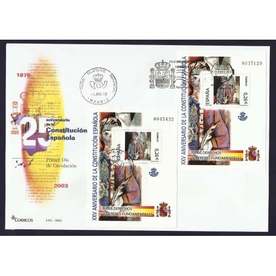 España 4037 2003 2 HB matasello Sobre Primer Día Servicio Filatélico XXV Aniv. de la Constitución España 4037 2003 2 HB matasello Sobre Primer Día Servicio Filatélico XXV Aniv. de la Constitución