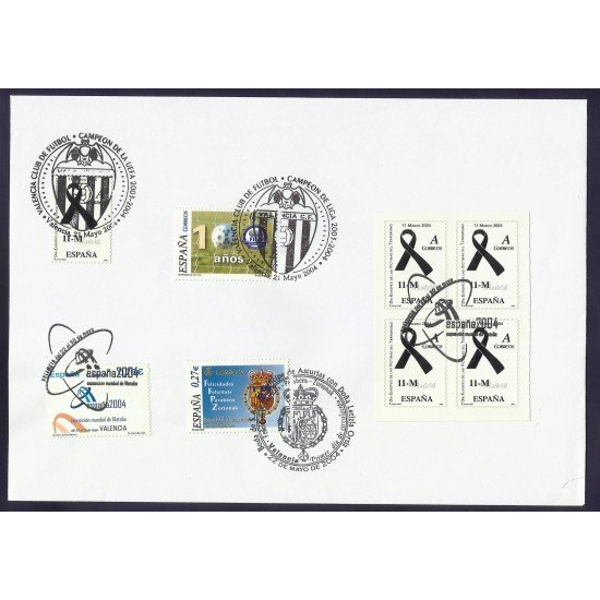España 4073 2004 matasello Sobre Sobre Valencia CF Campeón de Liga 2004