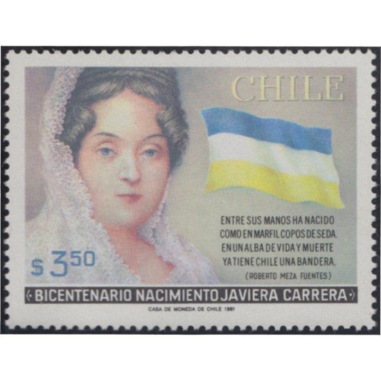 Chile 563 1981 Bicentenario del nacimiento de Javiera Carrera MNH Chile 563 1981 Bicentenario del nacimiento de Javiera Carrera MNH