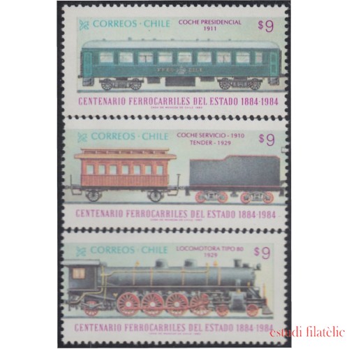 Chile 644/46 1984 Centenario ferrocarriles del estado Trenes Trains MNH