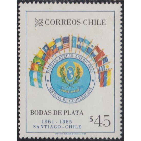 Chile 696 1985 Sistema de cooperación de las fuerzas aéreas americanas MNH Chile 696 1985 Sistema de cooperación de las fuerzas aéreas americanas MNH