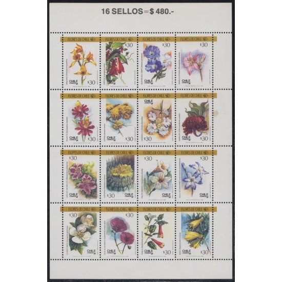 Chile 852/67 1988 Hojita Flores de Chile Flowers MNH Chile 852/67 1988 Hojita Flores de Chile Flowers MNH