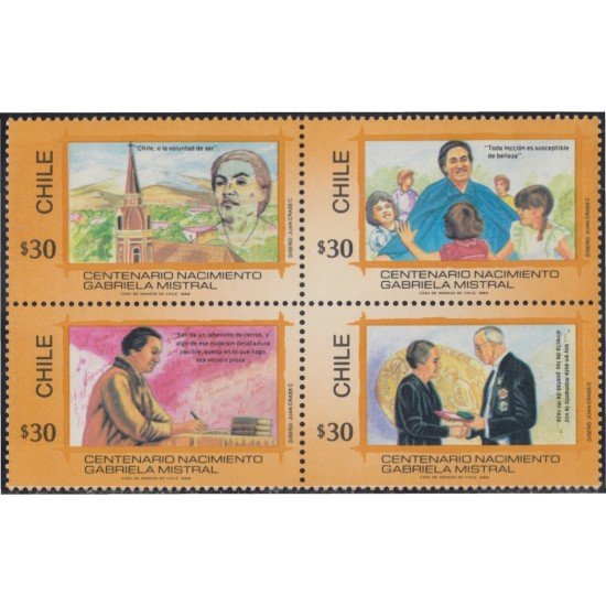Chile 910/13 1989 Centenario de nacimiento de Gabriela Mistral MNH