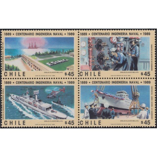 Chile 919/22 1989 Centenario ingeniería naval Barcos Boats MNH