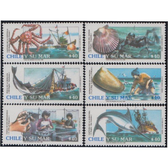 Chile 972/77 1990 Chile y su Mar Peces Moluscos Fishes MNH Chile 972/77 1990 Chile y su Mar Peces Moluscos Fishes MNH