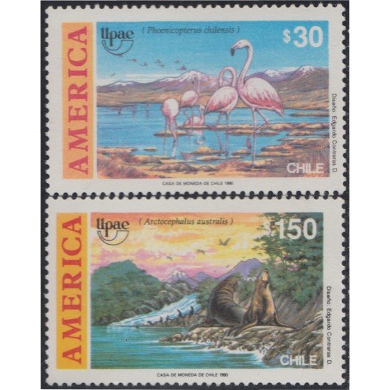 Chile 1003/04 1990 América Upae Flamencos Foca MNH Chile 1003/04 1990 América Upae Flamencos Foca MNH