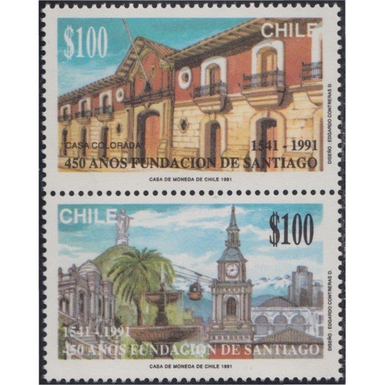 Chile 1015/16 1990 450 Años Fundación de Santiago MNH Chile 1015/16 1990 450 Años Fundación de Santiago MNH