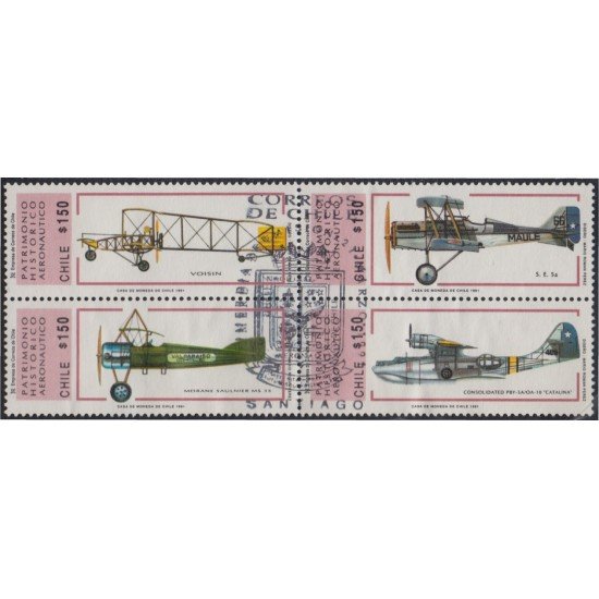Chile 1024/27 Patrimonio Histórico Aeronáutico Avionetas 1990 usados Chile 1024/27 Patrimonio Histórico Aeronáutico Avionetas 1990 usados