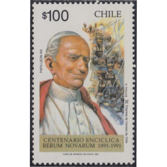 Chile 1039 1991 Centenario Encíclica Rerum Novarum Papa León XIII MNH Chile 1039 1991 Centenario Encíclica Rerum Novarum Papa León XIII MNH