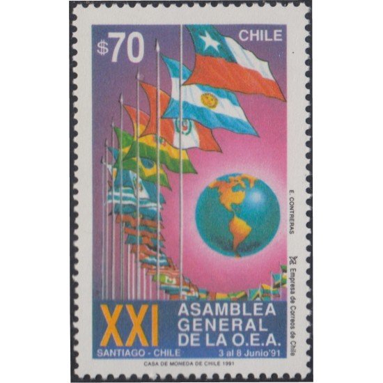 Chile 1041 1991 XXI Asamblea General dela OEA MNH Chile 1041 1991 XXI Asamblea General dela OEA MNH