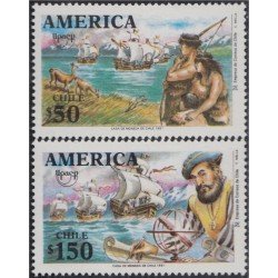 Chile 1074/75 1991 América Upaep Tres Carabelas Colonización MNH Chile 1074/75 1991 América Upaep Tres Carabelas Colonización MNH