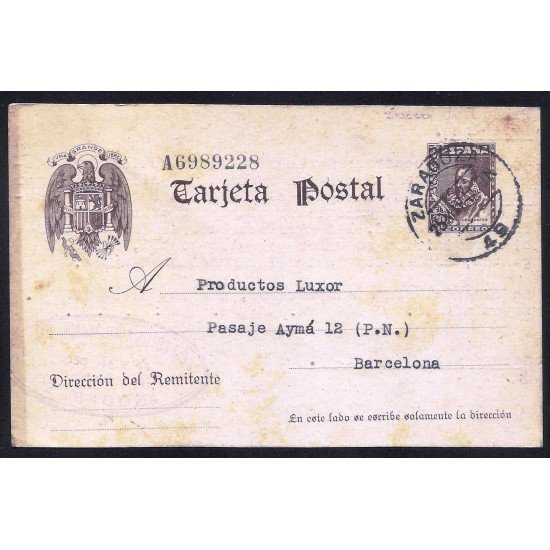 España Spain Entero Postal 83 Cervantes Matasello Zaragoza España Spain Entero Postal 83 Cervantes Matasello Zaragoza
