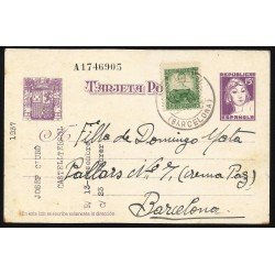 España Spain Entero Postal 75 Matrona Matasello 1937 Castelltersol