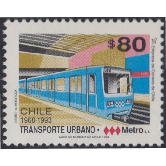 Chile 1181 1993 Transporte urbano Metros subterráneo MNH Chile 1181 1993 Transporte urbano Metros subterráneo MNH