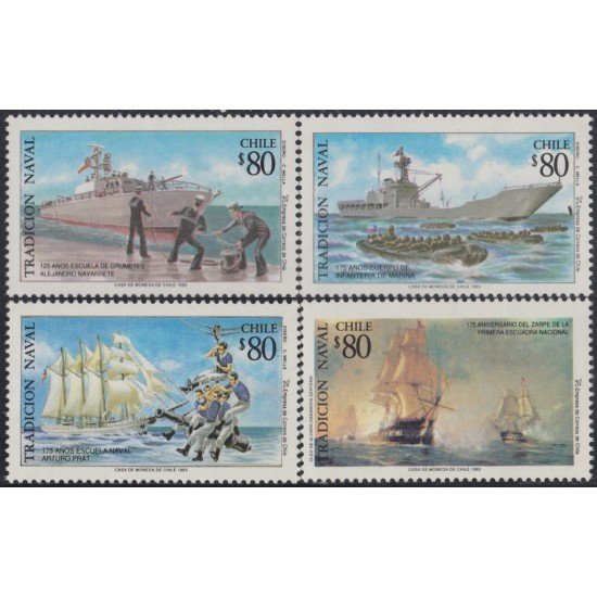 Chile 1185/88 1993 Tradición Naval Barcos Veleros MNH Chile 1185/88 1993 Tradición Naval Barcos Veleros MNH
