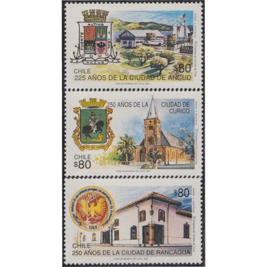 Chile 1194/96 1993 Fundación de las villas de Ancud Curicó y Rancagua MNH Chile 1194/96 1993 Fundación de las villas de Ancud Curicó y Rancagua MNH