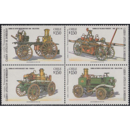 Chile 1216/19 1994 Carros antiguos de bomberos MNH Chile 1216/19 1994 Carros antiguos de bomberos MNH