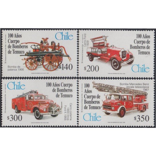Chile 1480/83 1999 100 Años cuerpos de bomberos de Temuco MNH Chile 1480/83 1999 100 Años cuerpos de bomberos de Temuco MNH