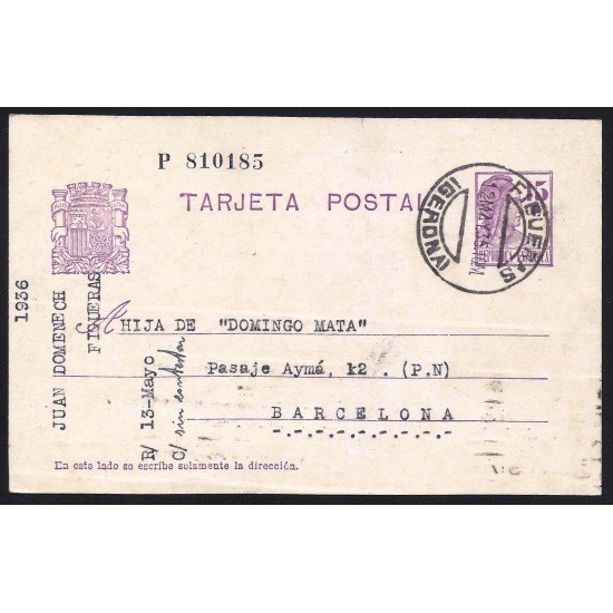 España Spain Entero Postal 69 Matasello 1936 Figueras España Spain Entero Postal 69 Matasello 1936 Figueras