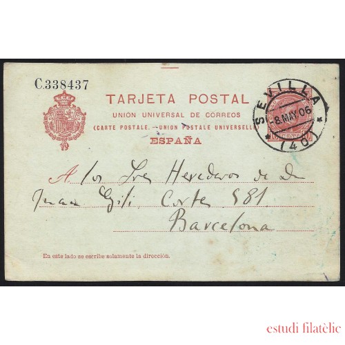 España Spain Entero Postal 47 Matasello 1906 Sevilla