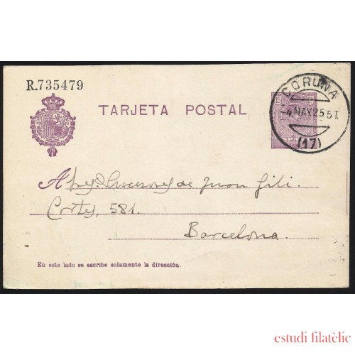 España Spain Entero Postal 50 Alfonso XIII 1925 La Coruña