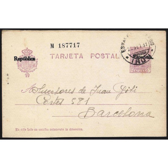 España Spain Entero Postal 61 Alfonso XIII 1933 Irún