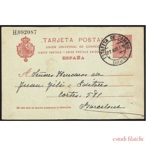 España Spain Entero Postal 47 Matasello 1909 Irún