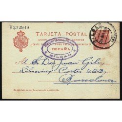 España Spain Entero Postal 47 Matasello 1909 Bilbao