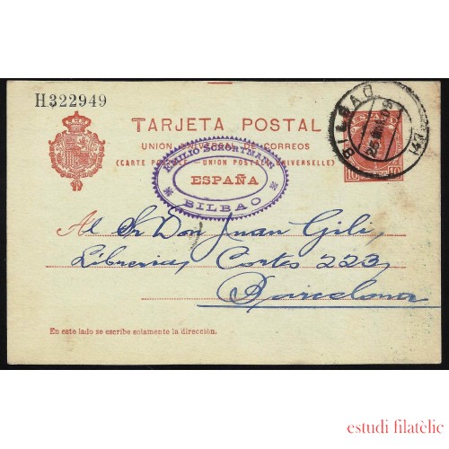 España Spain Entero Postal 47 Matasello 1909 Bilbao