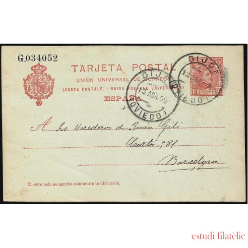 España Spain Entero Postal 47 Matasello 1909 Gijón