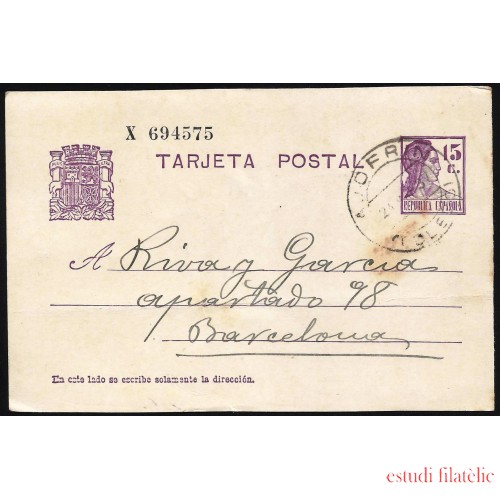 España Spain Entero Postal 69 Matrona 1937 Ajofrín