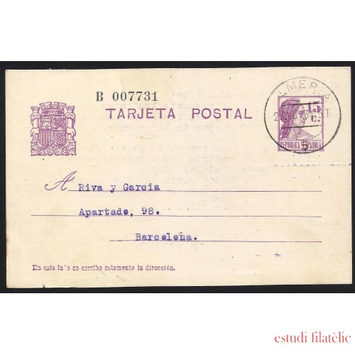 España Spain Entero Postal 69 Matrona 1934 Almería