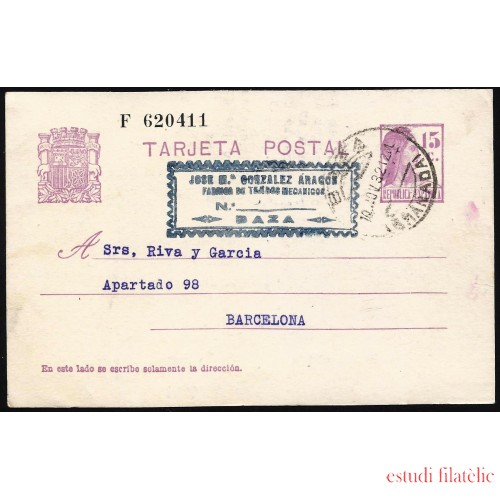España Spain Entero Postal 69 Matrona 1932 Baza