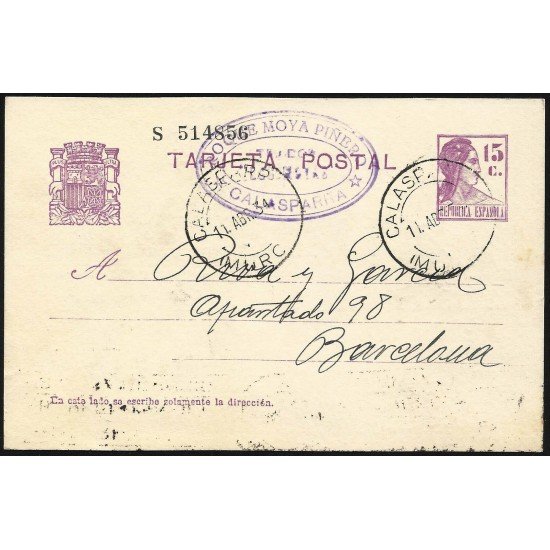 España Sapin Entero Postal 63 Matrona 1934 Calasparra España Sapin Entero Postal 63 Matrona 1934 Calasparra
