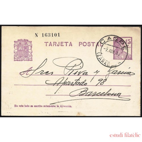España Spain Entero Postal 69 Matrona 1936 Caspe