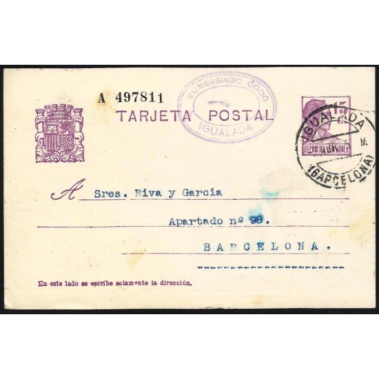 España Spain Entero Postal 69 Matrona 1934 Igualada España Spain Entero Postal 69 Matrona 1934 Igualada