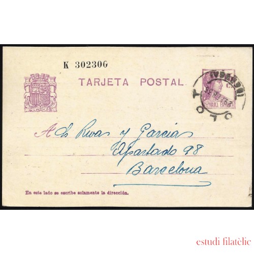 España Spain Entero Postal 69 Matrona 1936 Olot