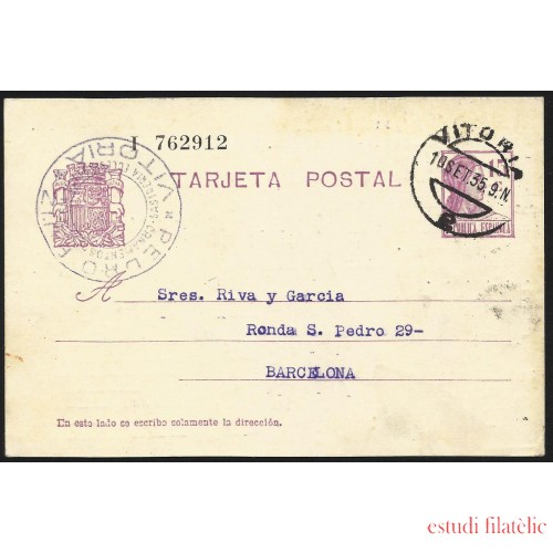 España Spain Entero Postal 69 Matrona 1935 Vitoria
