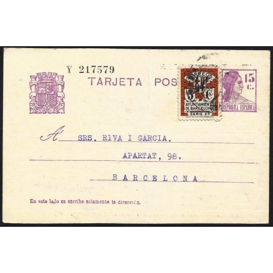 España Sapin Entero Postal 69 Matrona 1935 Sabadell