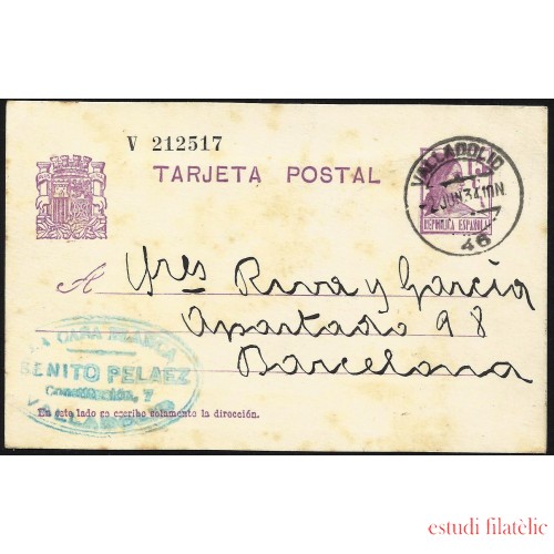España Spain Entero Postal 69 Matrona 1934 Valladolid