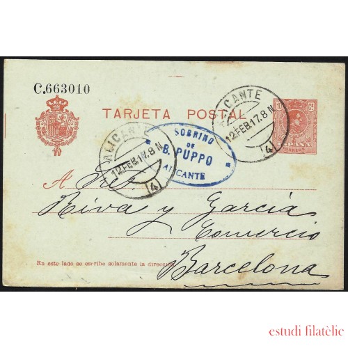 España Spain Entero Postal 49 Alfonso XIII 1917 Alicante