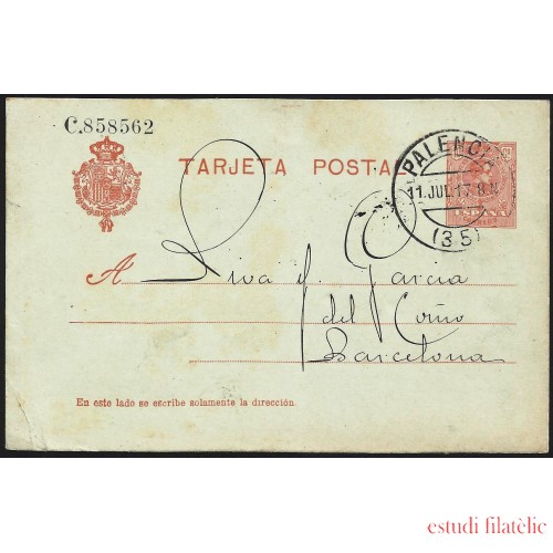 España Spain Entero Postal 49 Alfonso XIII 1917 Palencia