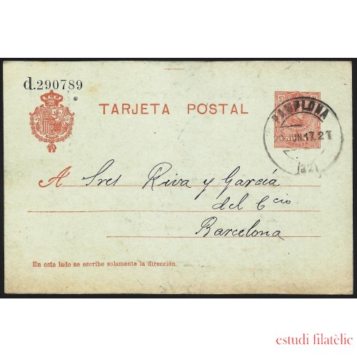 España Spain Entero Postal 49 Alfonso XIII 1917 Pamplona